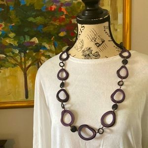 SYLCA DESIGNS Art-to-Wear Purple with Black Resin Links Statement Necklace